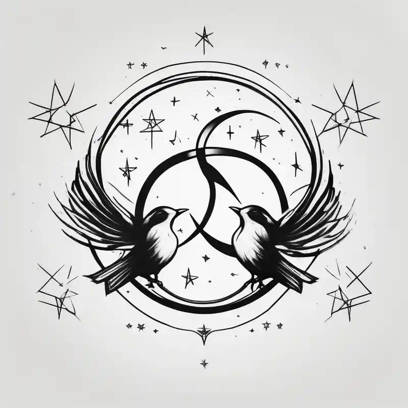 minimalist style Infinity Tattoo Ideas and Designs in 2025 & free generation about two birds sitting and stars and infinity theme couples tattoo glitter tattoo